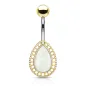 Piercing nombril larme dorée opalescente blanche