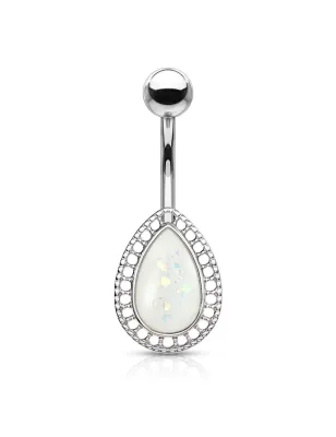 Piercing nombril larme opalescente blanche