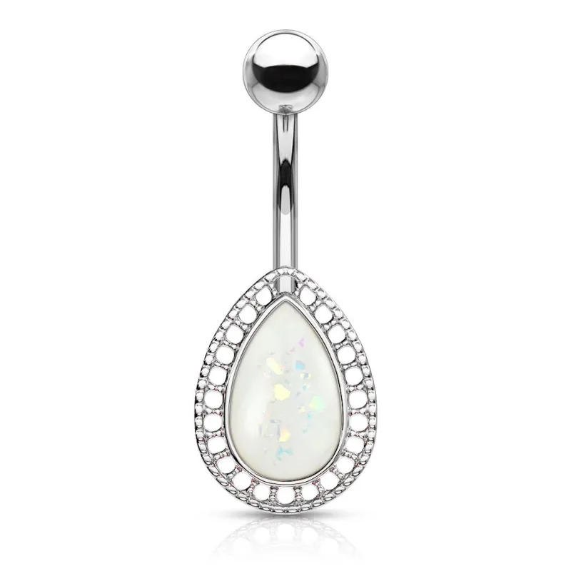 Piercing nombril larme opalescente blanche
