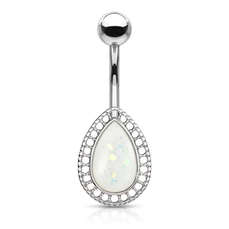 Piercing nombril larme opalescente blanche