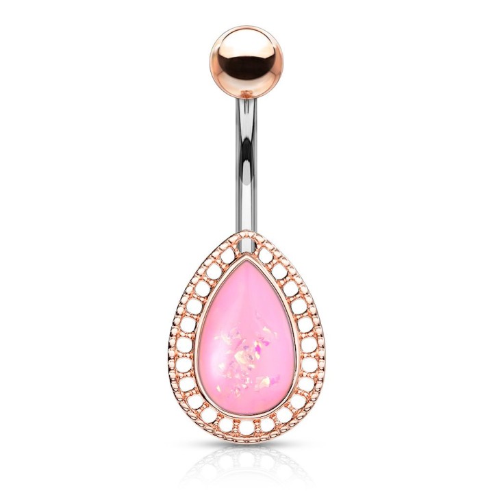 Piercing nombril larme rosée opalescente rose