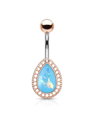 Piercing nombril larme rosée opalescente turquoise