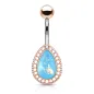 Piercing nombril larme rosée opalescente turquoise