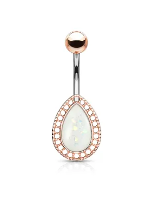 Piercing nombril larme rosée opalescente blanche