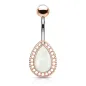 Piercing nombril larme rosée opalescente blanche