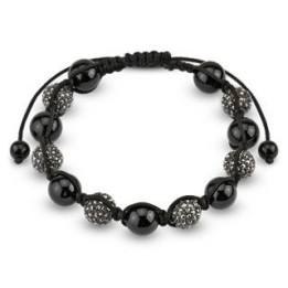 Bracelet Shamballa avec billes et Cristal métalliques Noir