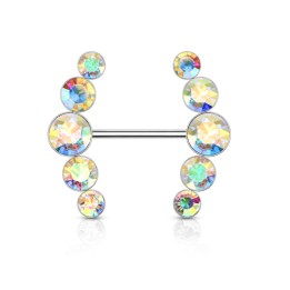 Piercing téton fermoirs cinq cristaux aurore boréale