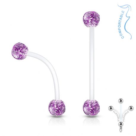 Piercing nombril de grossesse boules glitter violet