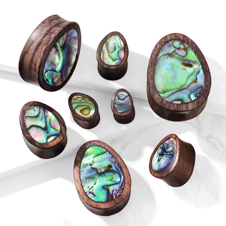 Piercing plug bois de sono larme nacre abalone