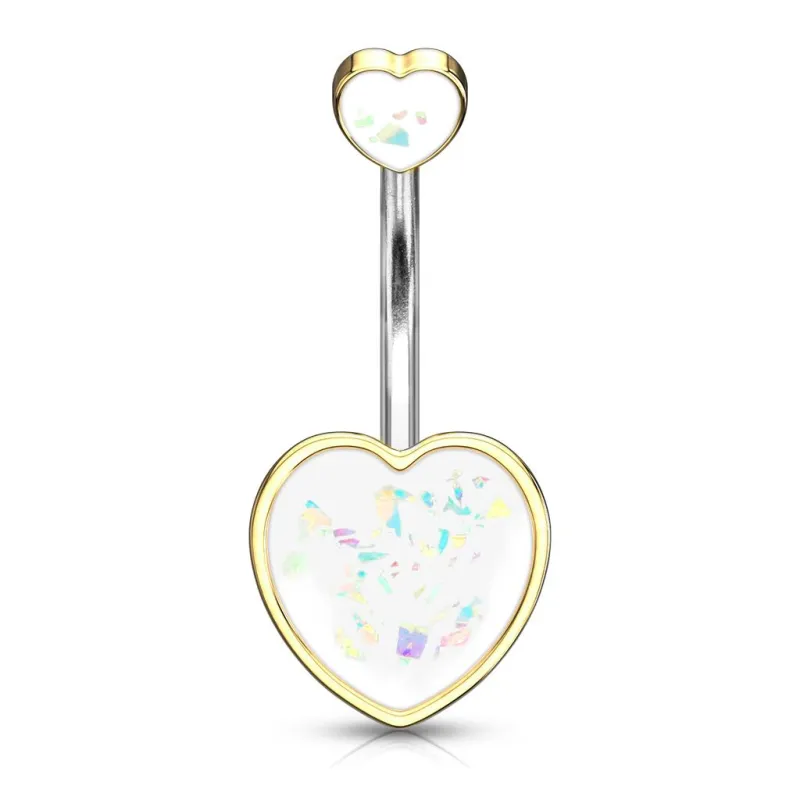 Piercing nombril coeur doré opalescent blanche Piercing nombril coeur doré opalescent blanche