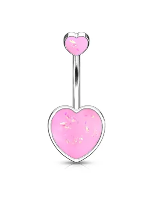 Piercing nombril coeur opalescent rose