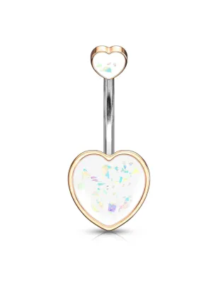 Piercing nombril coeur rosé opalescent blanche