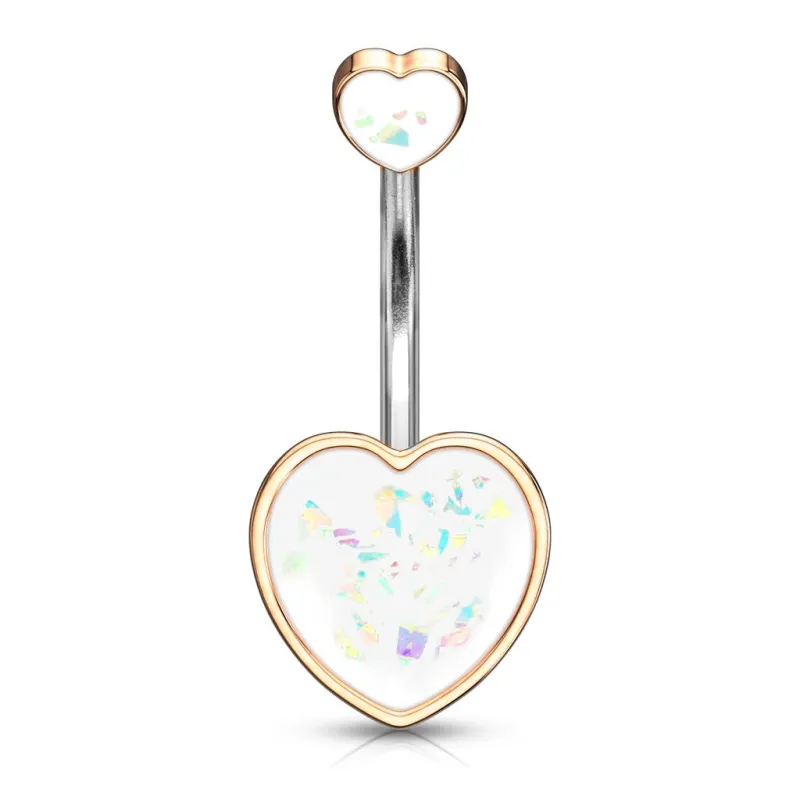 Piercing nombril coeur rosé opalescent blanche