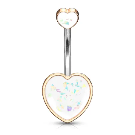 Piercing nombril coeur rosé opalescent blanche