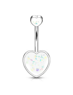 Piercing nombril coeur opalescent blanc