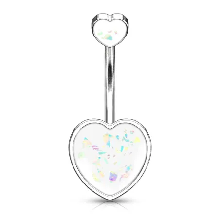 Piercing nombril coeur opalescent blanc