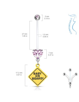 Piercing nombril de grossesse strass coeur rose Bébé à Bord