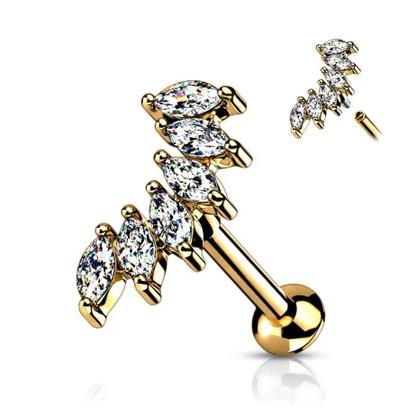 Piercing labret oreille 6 pierres marquise doré