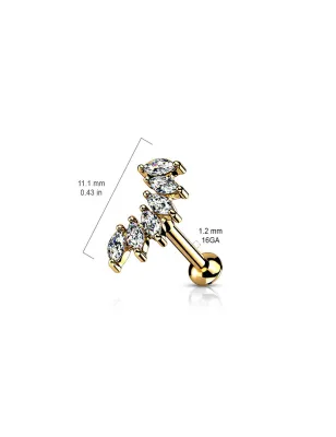 Piercing labret oreille 6 pierres marquise doré