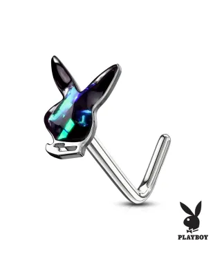 Piercing nez tige en L Playboy lapin opalescent vert foncé
