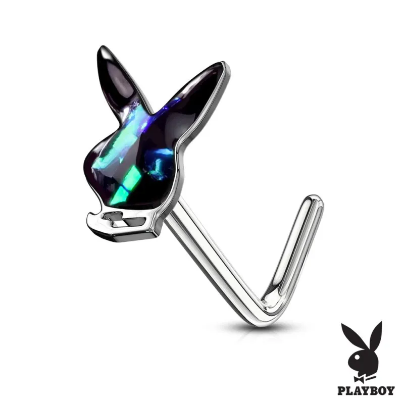 Piercing nez tige en L Playboy lapin opalescent vert foncé