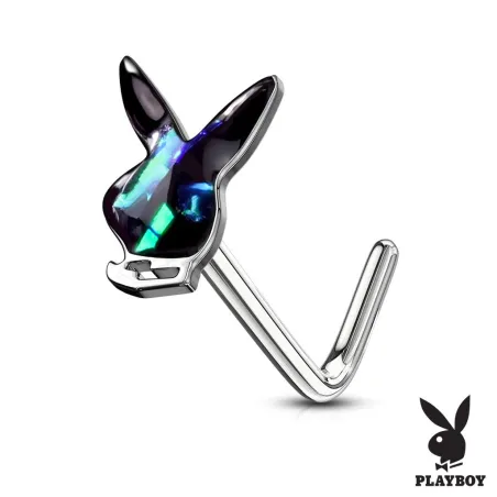 Piercing nez tige en L Playboy lapin opalescent vert foncé