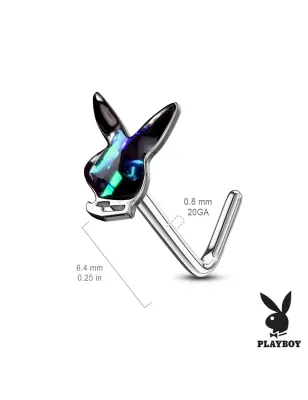 Piercing nez tige en L Playboy lapin opalescent vert foncé