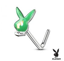 Piercing nez tige en L Playboy lapin opalescent vert