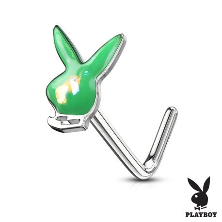 Piercing nez tige en L Playboy lapin opalescent vert