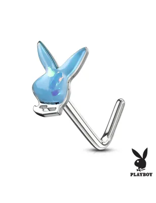 Piercing nez tige en L Playboy lapin opalescent turquoise