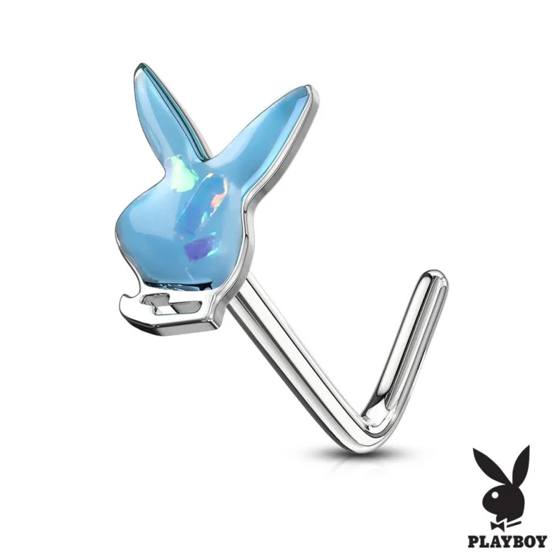 Piercing nez tige en L Playboy lapin opalescent turquoise