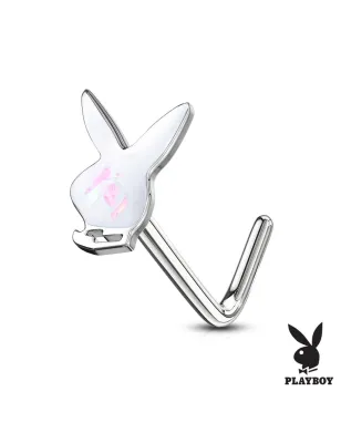 Piercing nez tige en L Playboy lapin opalescent blanc