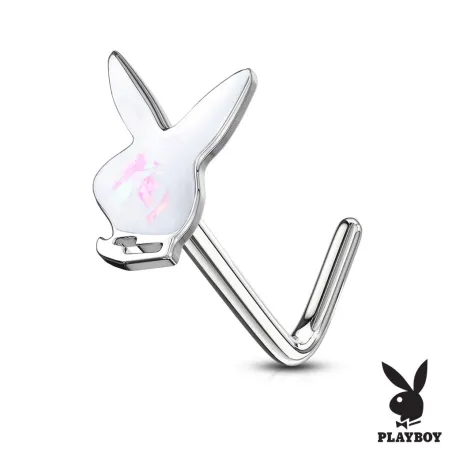 Piercing nez tige en L Playboy lapin opalescent blanc