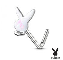 Piercing nez tige en L Playboy lapin opalescent blanc