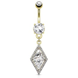 Piercing nombril pendentif large losange plaqué or