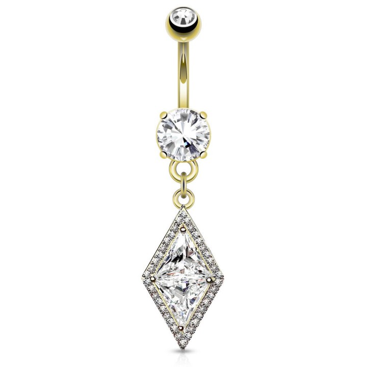 Piercing nombril pendentif large losange plaqué or
