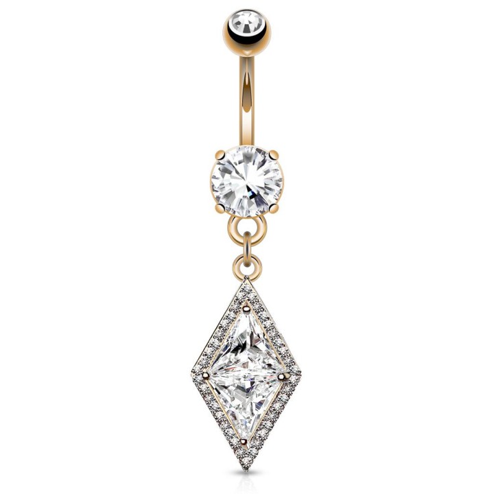 Piercing nombril pendentif large losange plaqué or rose