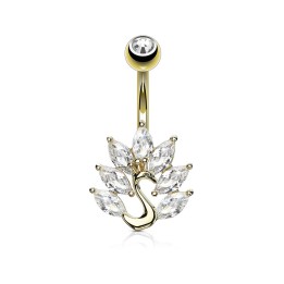 Piercing nombril plaqué or paon zirconium blanc