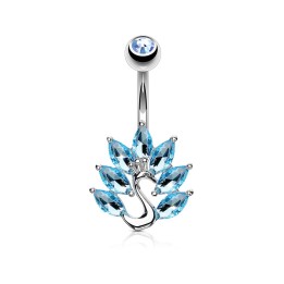 Piercing nombril paon zirconium turquoise