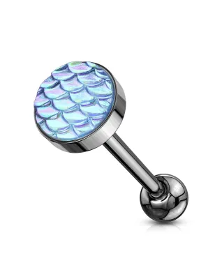 Piercing langue acier noir écaille de poisson turquoise
