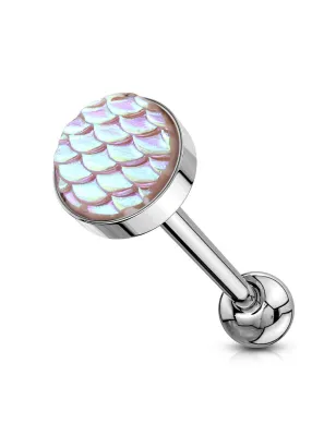 Piercing langue acier écaille de poisson rose