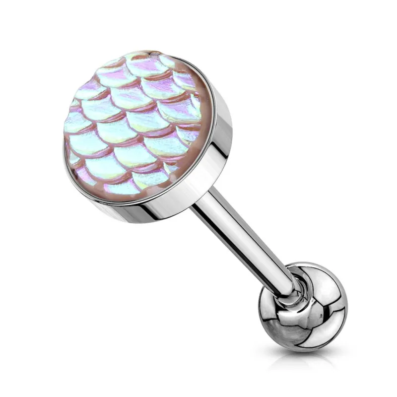 Piercing langue acier écaille de poisson rose