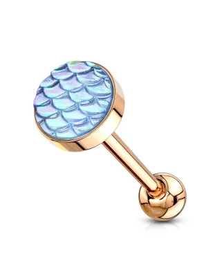 Piercing langue acier rosé écaille de poisson turquoise