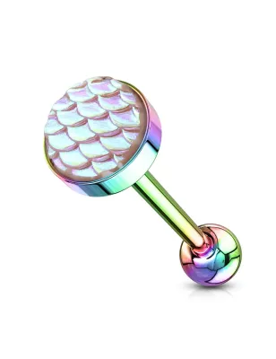 Piercing langue acier multicolore écaille de poisson rose