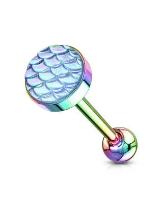 Piercing langue acier multicolore écaille de poisson turquoise