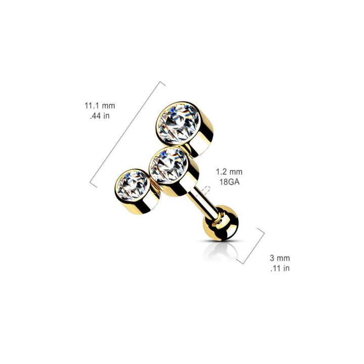 Piercing cartilage hélix trio cristaux blanc
