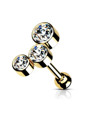 Piercing cartilage hélix doré trio cristaux blanc