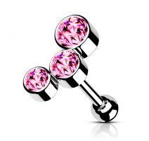 Piercing cartilage hélix trio cristaux rose