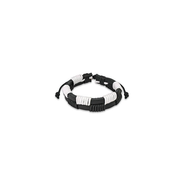 Bracelet Homme en Cuir noir et blanc Zig-Zag
