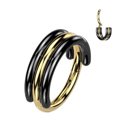 Piercing anneau segment titane G23 cercles noir doré